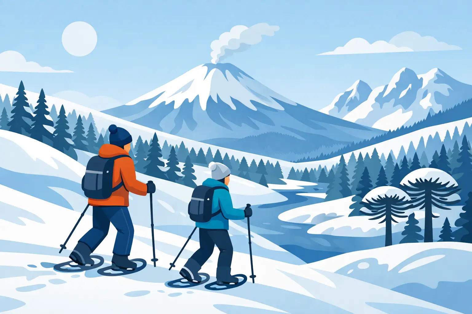 Raquetas de nieve en Malalcahuello en invierno